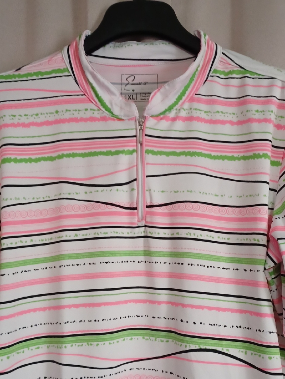 Emerald18 Stretch Quarter-Zip Mockneck Pullover Top Wavy Stripes Activewear Golf - Picture 3 of 16